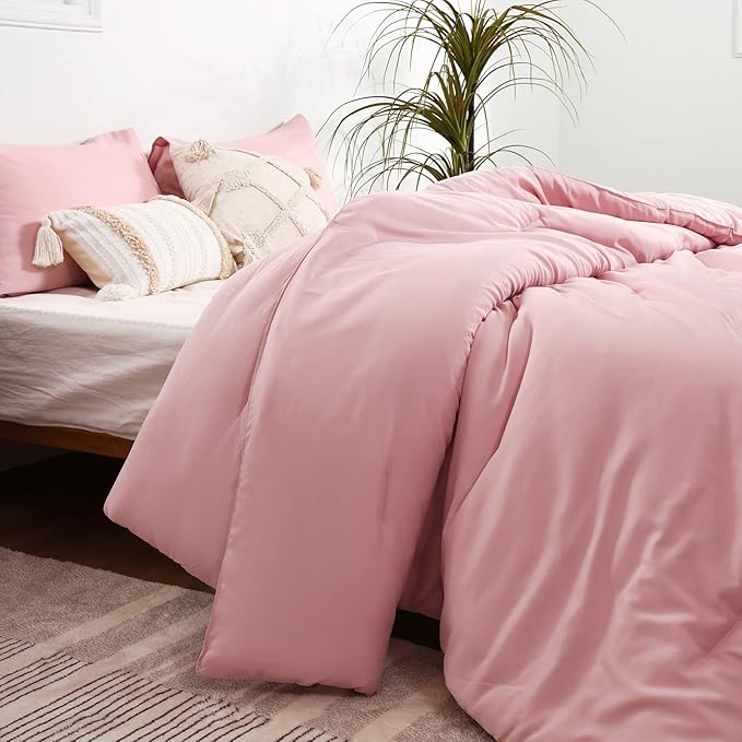 ROSGONIA Twin Comforter Set for College Girls Boys Pink, 1 Boho Comforter & 1 Pillowcase, Lightweight Kids Comforter Set All Season Dorm Bedding
