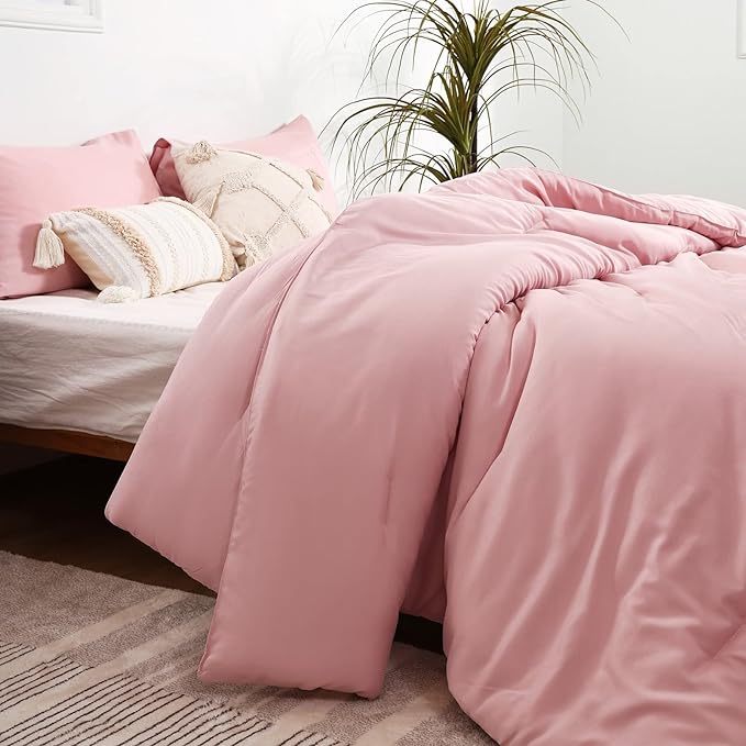 ROSGONIA Pink Comforter Set Queen, 3pcs (1 Boho Pink Comforter & 2 Pillowcases) All Season Bedding Comforters Lightweight Bedspread Blanket Quilt