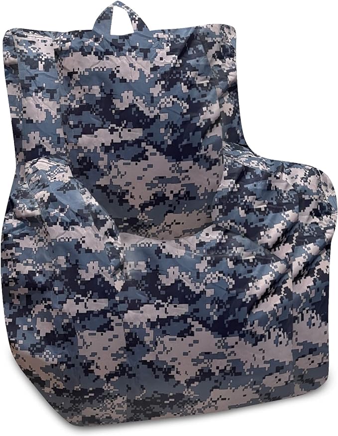 Posh Creations Structured Comfy Bean Bag Chair for Gaming, Reading and Watching TV, Pasadena Chair, Nylon - Camo Digital