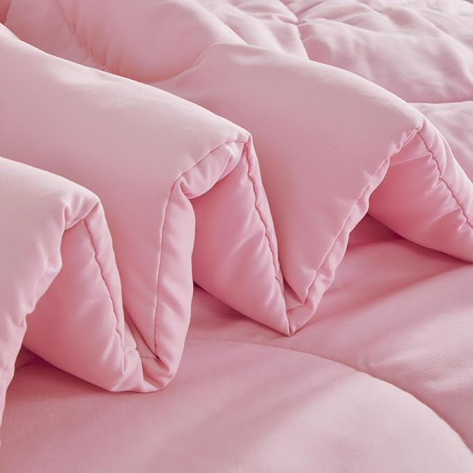 SLEEP ZONE Kids Pink Twin Bedding Comforter Set - Super Cute & Soft Girls Bedding 5 Pieces Set with Comforter, Sheet, Pillowcase & Sham (Cinquefoil Pink)