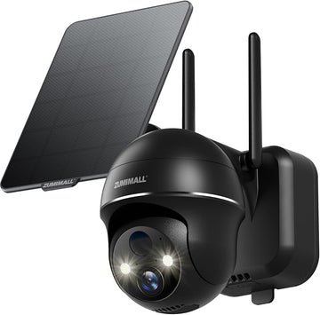 ZUMIMALL Solar Security Cameras Wireless Outdoor, 360° View Outdoor Camera Wireless Solar Powered,2.4G WiFi，2K/3MP Color Night Vision,2-Way Talk, PIR Motion Alert, Cloud Storage, Work with Alexa