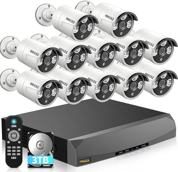 OOSSXX (HD 2.7K 5.0MP with Audio) Outdoor Wired Security Camera Systems PoE Outdoor Surveillance Video System