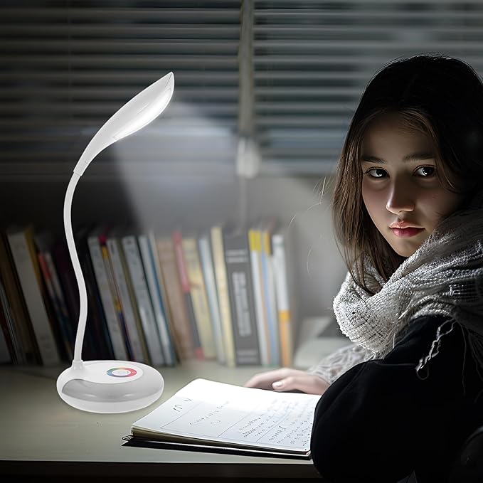 LED Gooseneck Desk Lamp, Office Desktop Lamp 3 Dimming Level, Touch Control, Battery Charging Table Lamp Adjustable Study Desk Lamp, Energy Saving Lamp Reading Light