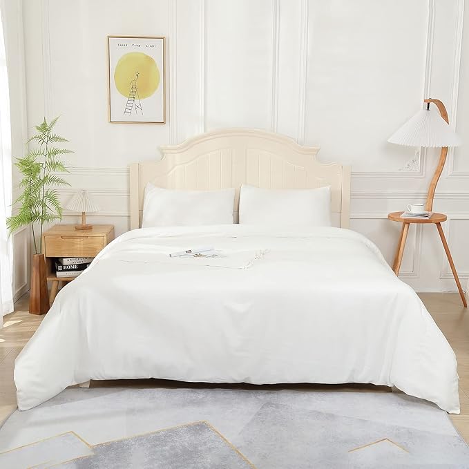 White Comforter for Queen Size Bed, Full Modern Bedding Set for Women/Men, Cute Soft & Lightweight Chic Microfiber Bed Sets, 3 pcs-1 Comforter & 2 Pillowcases (90"x90")