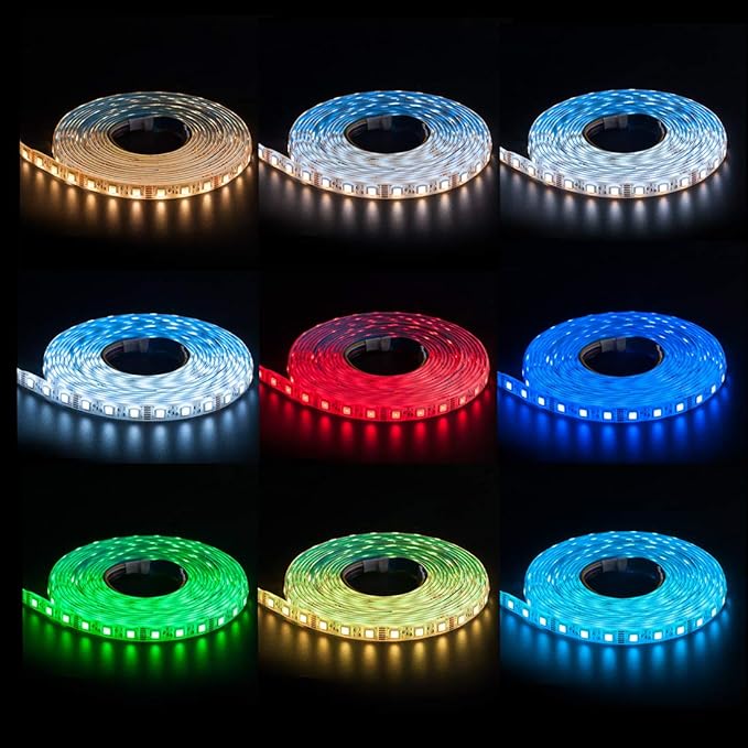 BTF-LIGHTING RGBCCT 5 Colors in 1 LED 5050SMD RGBWW RGB+Dimmable Tunable Color Temperature 2700K-6500K 16.4ft 60LEDs/m 300LEDs DC12V Multi-Colored Tape Lights IP65 White PCB(No Adapter or Controller)