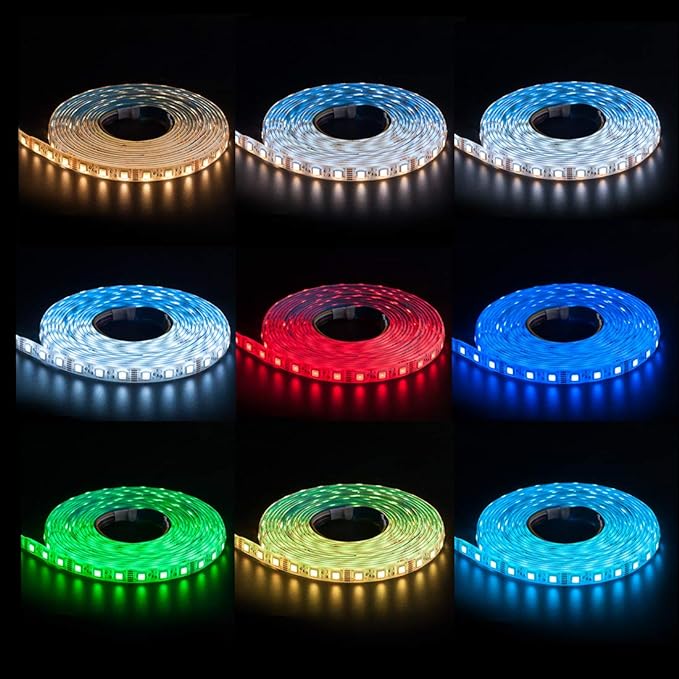 BTF-LIGHTING RGBCCT 5 Colors in 1 LED 5050SMD RGBWW RGB+Dimmable Tunable Color Temperature 2700K-6500K 16.4ft 60LEDs/m 300LEDs DC24V Multi-Colored Tape Lights IP65 White PCB(No Adapter or Controller)