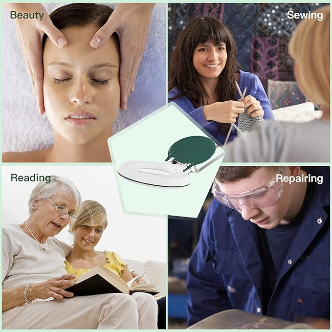 Magnifying Lamp with Clamp,Dimmable 10X Magnifier lamp, 5 Inches Magnifier Glass, Adjustable Stainless Steel Lamp Arm for Reading,Craft,Knitting (Green Cover)