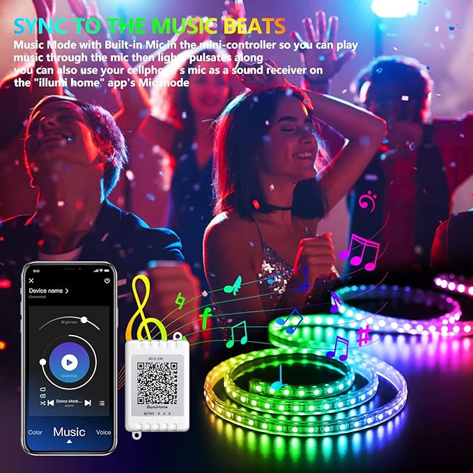 Nexillumi Led Lights for Bedroom 50ft(1 Roll of 50ft) Music Sync Color Changing Led Strip Lights Smart with Remote and App Control Built-in Mic for Party Home Room Decor Luces LED para Cuarto