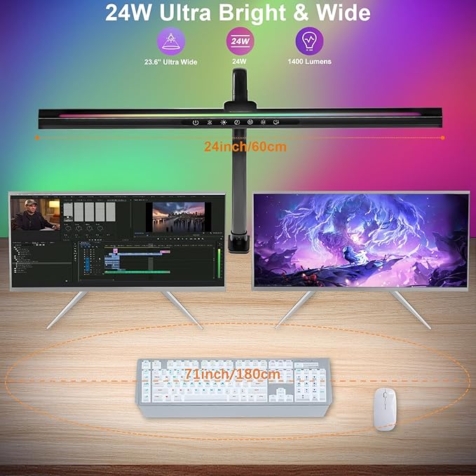 2-in-1 Desk Lamp with RGB Ambient Light, Architect Desk Lamps for Home Office, 5 Color Modes & Brightness Levels, Eye-Caring Flexible Gooseneck Table Light for Monitor Working Reading Gaming