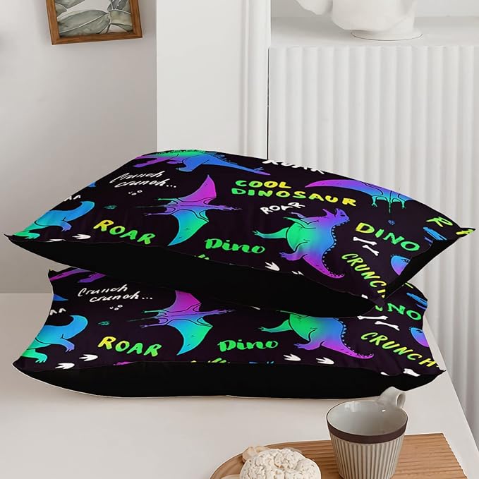 Axolotl Cartoon Dinosaur Bedding Set,Full Size Kids Bed Set,Gradient Dinosaur Comforter Set,1 Quilt with 2 Pillowcases for Boys Girls Kids Teens Children Adults Room Decor All Season,Black