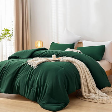 Queen Comforter Set Boho Emerald Green Comforter with 2Pillowcases Soft Microfiber Dark Green 3 Piece Bedding Comforter Set for All Season