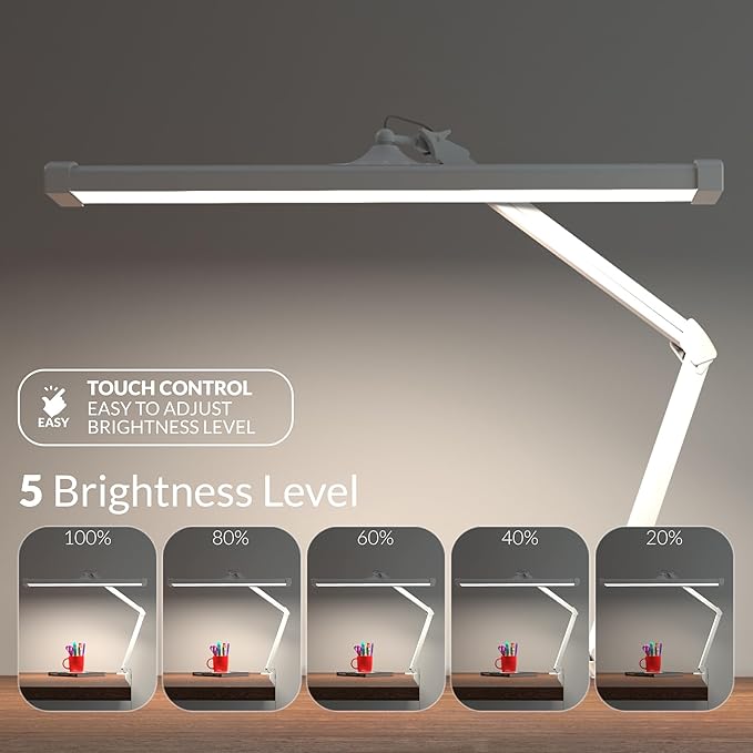 Ultra Bright 3900 Lumens Powerful Professional Eye Care LED Desk Lamp, Brightness Adjustable, Task Light for Home, Beauty, Crafting, Office, Workbench (Daylight, Dimming, White)
