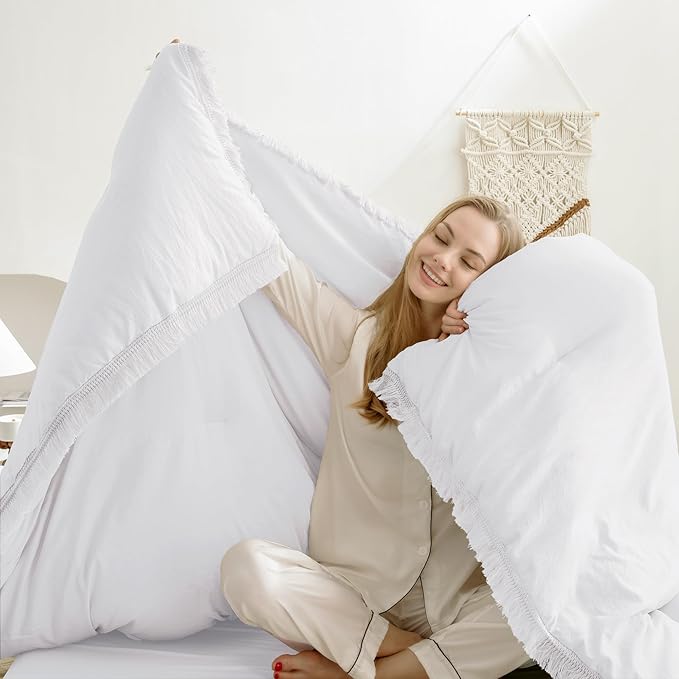 Andency White Comforter Set Queen, 3 Pieces Boho Lightweight Bedding Comforter Sets, All Season Soft Bed Set (90x90In Comforter & 2 Pillowcases)