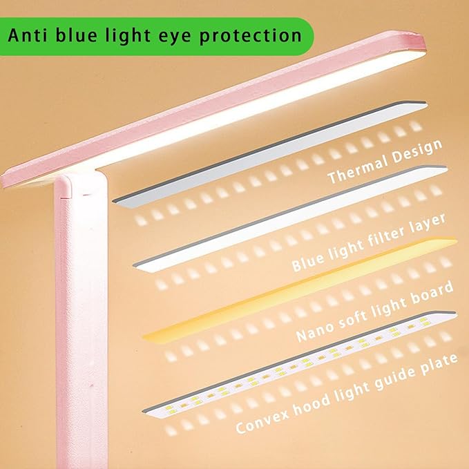 Desk lamp,LED Lamp,Touch Control,3 Color Modes,Eye-Protecting Table Lamp,Led Lights for Bedroom,Home,Office,Black (Medium Size, Pink)
