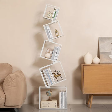 Bookshelf, 5-Tier Bookcase White, 67" Tall White Bookshelf, 5 Tier Bookshelf, Industrial Bookshelf, Modern Book Storage, Storage Shelves for CDs/Books/Home Decor, Display Shelf
