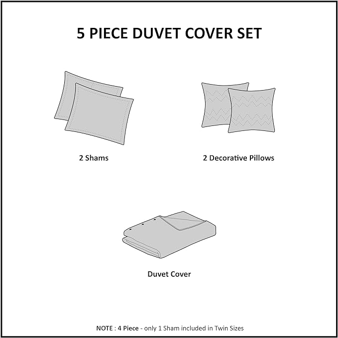 Duvet Cotton Jacquard Weave Colorful Poms Accent, Shabby Chic Cover for Comforter Cozy Bedding Set, Matching Shams, Decorative Pillows, Full/Queen, Multi, Twin/Twin XL, 4 Piece
