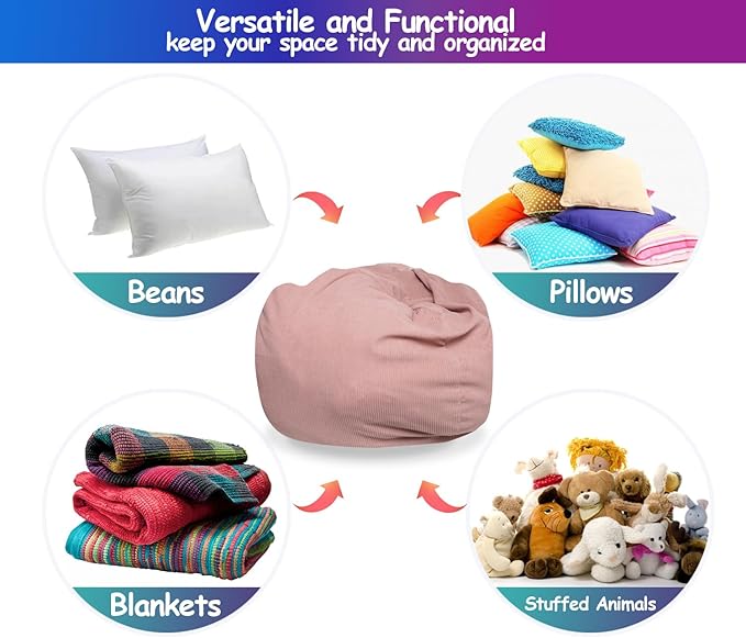 Bean Bag Cover for Organizing Children Plush Toys or Memory Foam Stuffed Animal Bean Bag Storage Soft Washable Premium Corduroy Organizer Keep Room Clutter Stuffable (without Filling) X-Large