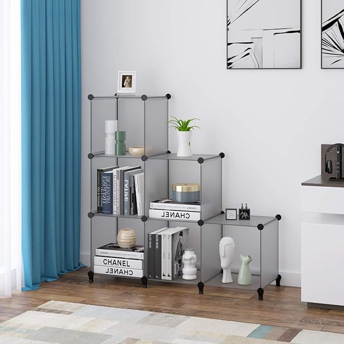 HOMIDEC 6-Cube Light Grey Cube Storage Organizer, Modular Storage Shelf with Hammer, Bin Cabinet Closet Bookshelf for Living Room, Bedroom, Office, Each Cube Size 11.8 x 11.8 inch