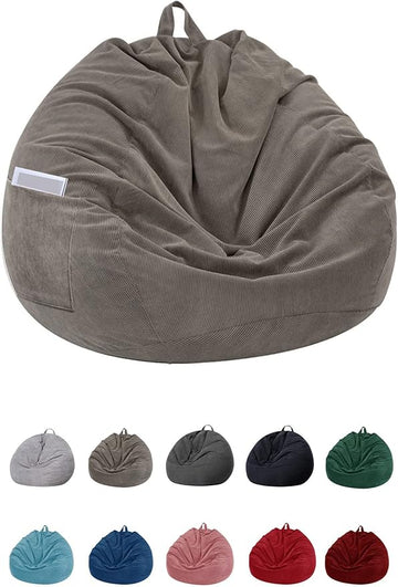 Stuffed Animal Storage Bean Bag Chair Cover (No Filler)for Kids and Adults. Premium Corduroy Stuffable Beanbag for Organizing Children Plush Toys or Memory Foam Extra Large 300L (Warm Grey)