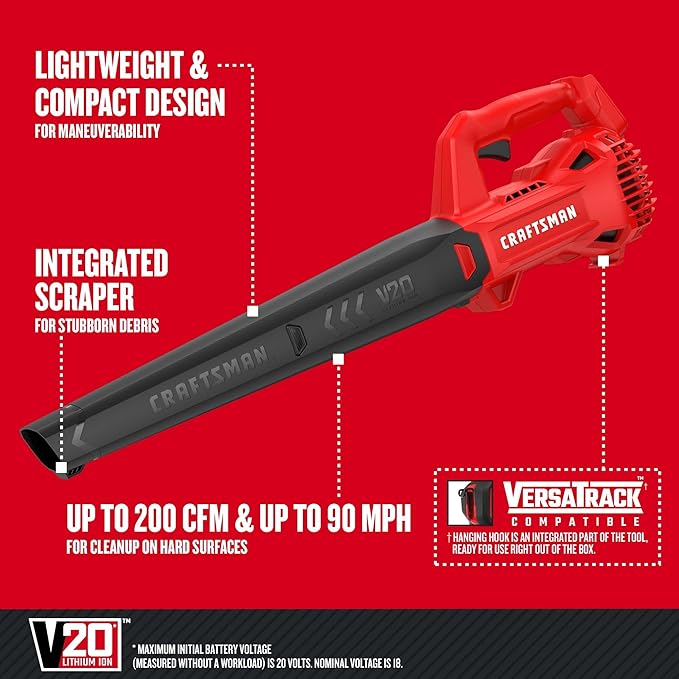 CRAFTSMAN V20 Cordless Leaf Blower, Hard Surface Blower, Bare Tool Only (CMCBL710B)