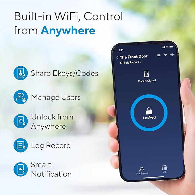 ULTRALOQ U-Bolt Pro WiFi Smart Lock with Door Sensor, 8-in-1 Keyless Entry Door Lock with Fingerprint ID, App Remote Control, Built-in WiFi Keypad Deadbolt, Auto Unlock, IP65 Waterproof, Easy Install