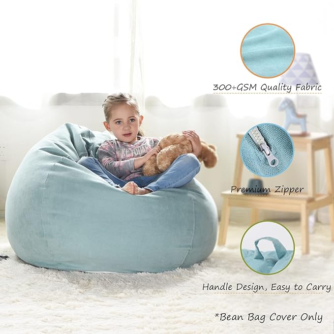 YuppieLife Stuffed Animals Bean Bag Chair Cover Candy-Colored Bean Bag（Just Cover, No Filling）/Extra Large Stuff 'n Sit Organization/Toy Storage Bag/Kids Toys Organizer（27'',Mint Green）