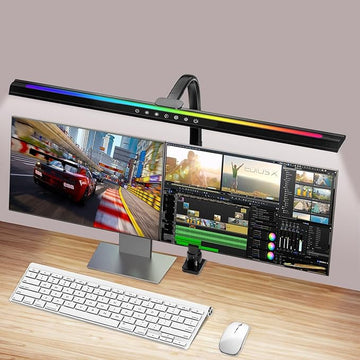 2-in-1 Desk Lamp with RGB Ambient Light, Architect Desk Lamps for Home Office, 5 Color Modes & Brightness Levels, Eye-Caring Flexible Gooseneck Table Light for Monitor Working Reading Gaming