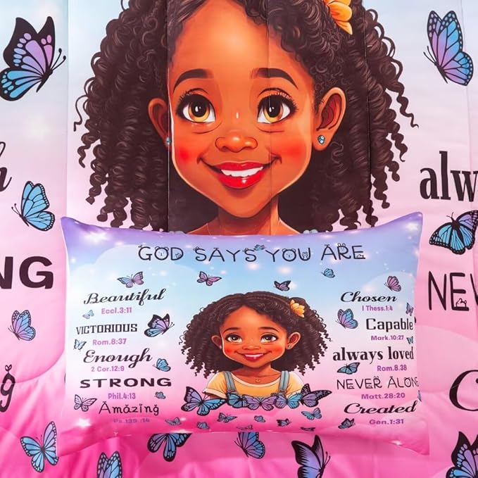 Black Girl Comforter Set Twin for Kids Teens,God Says You are Comforter Set for Black Women,Black Girl Magic Bedding Set,African American Girl Bed Bedroom Set