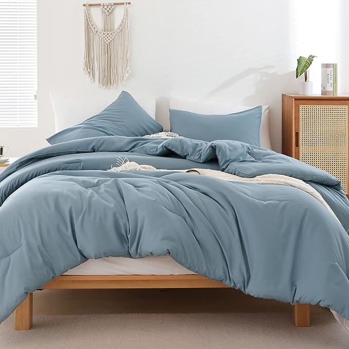 ROSGONIA Dusty Blue Twin Comforter Set for Boys Girls, 1 Boho Blue Comforter & 1 Pillowcase, Lightweight Kids Comforter All Season Dorm Bedding Set