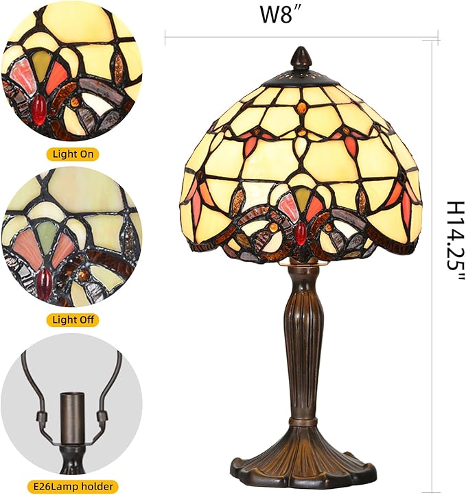 Tiffany Lamp Baroque Design Stained Glass Table Lamp for Living Room Bedroom Bedside Nightstand Home Office (Beige Baroque)