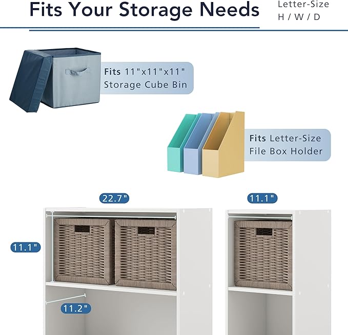 Apexa 6 Cube Storage Organizer Shelves, Stackable Wood Bookcase Fits Cubby Bins for Organization, Dorm Teen Room Decor & Home Office, Steel Blue
