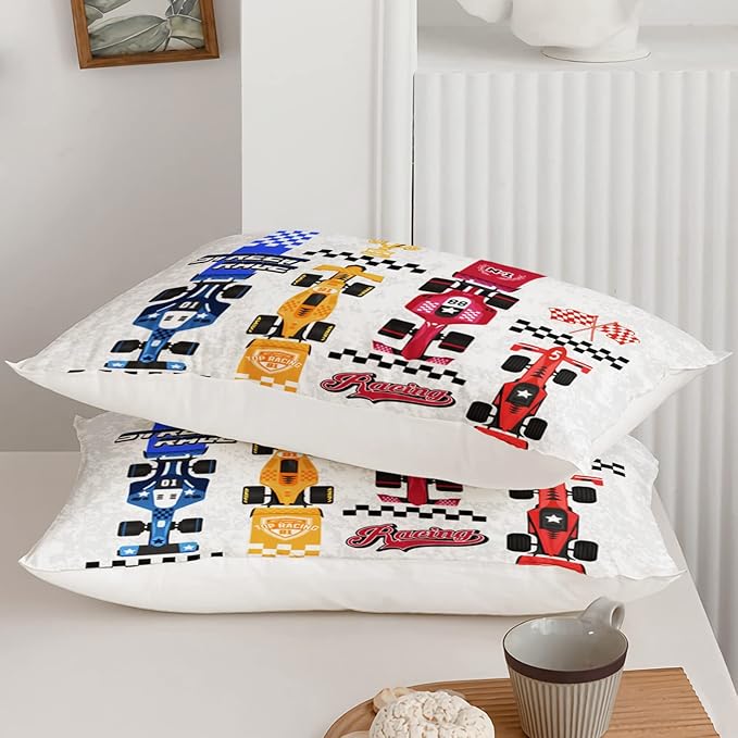 Axolotl Racing Car Comforter Set Queen Size,Colorful Sports Car Bedding Set for Kids Boys Teen Adult,Extreme Speed Race Bedding Sets Car Theme Bedroom Decor with 1 Comforter and 2 Pillowcases