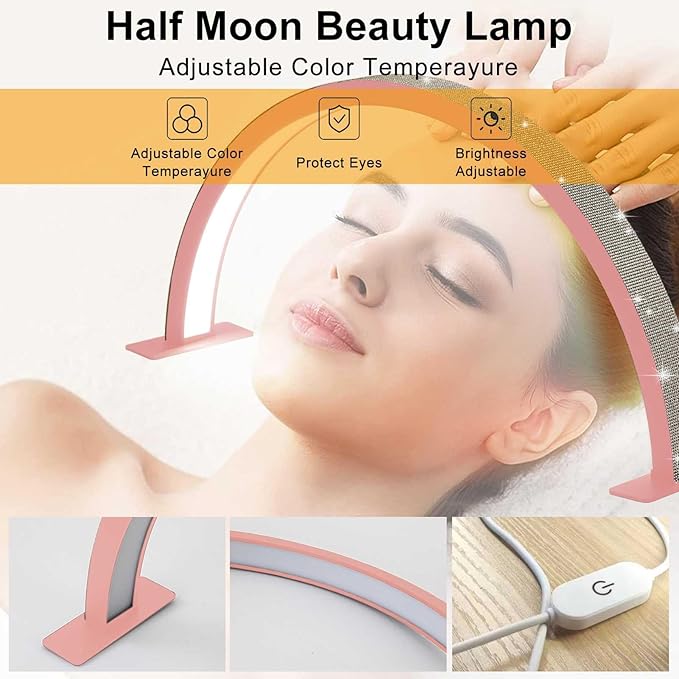 Half Moon Nail Desk Lamp, 48W Manicure LED Light for Nails, 3360 Lumen Stepless Dimming with Wire Controller, 3 Light Modes Nail Light for Desk, Arch Light for Nail Techs