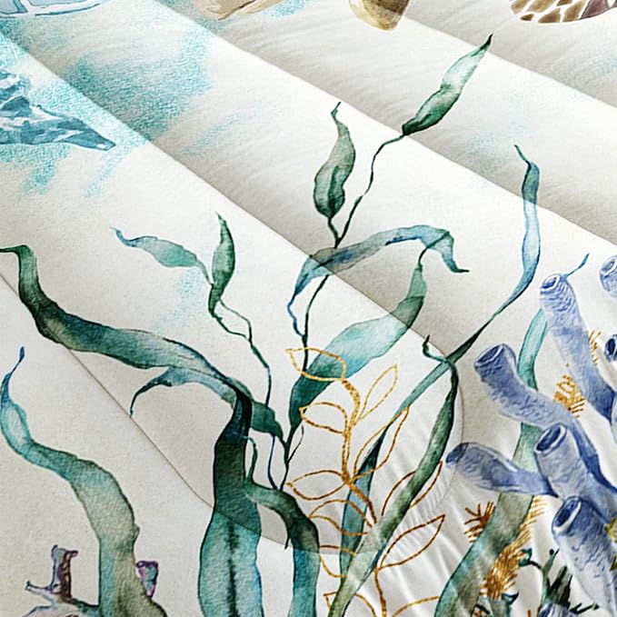 CVHOUSE Sea Turtle Comforter Set,Ocean Watercolor Sea Turtle Bedding Set for Kids Teens,Ocean Sea Turtle Comforter Sea Turtle Duvet Set Room Decor Quilt Set Full Size