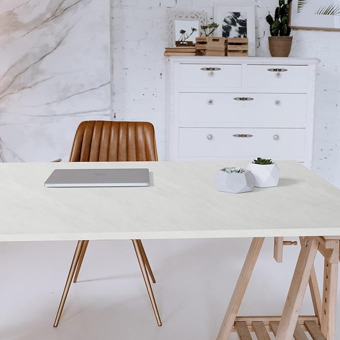 Kaboon Universal Tabletop 55"x23.62" Solid One-Piece Melamine Table Top, Double Desk L-Desk DIY, Home and Office Countertop,Sea Salt/White
