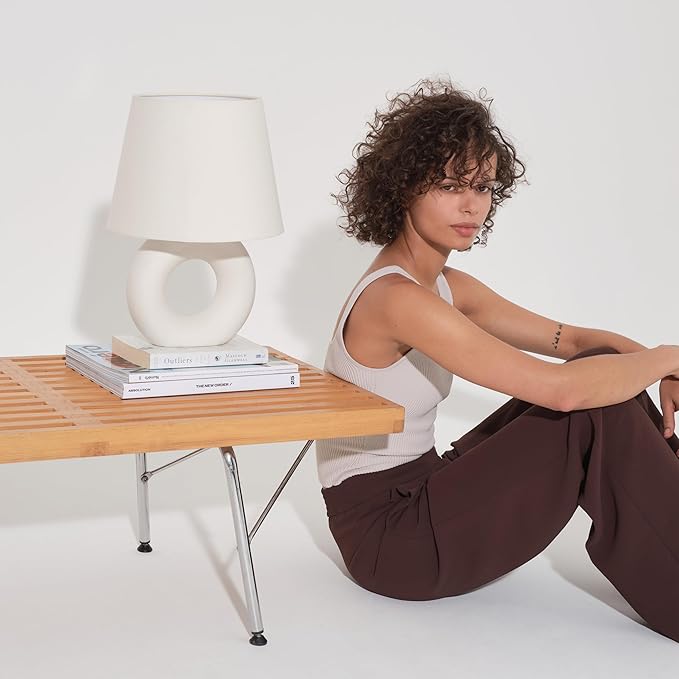 Brightech Chloe LED Table Lamp - Unique Modern Ceramic Lamp for Bedroom, Bedside, Desk - Cozy Night Light with Soft White Light for Living Room, Home Office