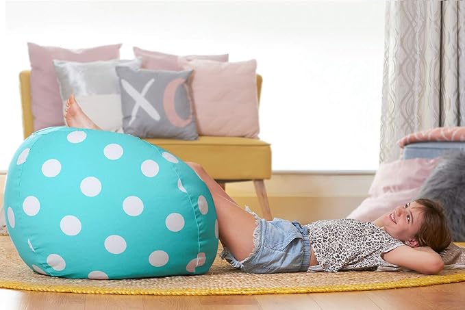 Aubliss Stuffed Animal Bean Bag Storage Chair, Beanbag Covers Only for Organizing Plush Toys, Turns into Bean Bag Seat for Kids When Filled, X-Large 48"-Canvas Dot Light aqua