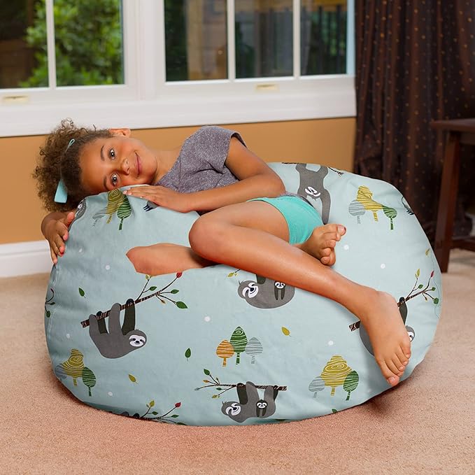 Posh Creations Bean Bag Chair for Kids, Teens, and Adults Includes Removable and Machine Washable Cover, Canvas Sloth and Trees, 38in - Large
