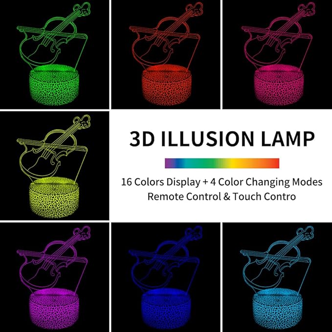 3D Violin Night Light Illusion Lamp,16 Colors Changing with Remote Control,Home Room Decor for Adult, Music Lover, Family, Friends