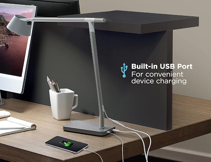 BLACK+DECKER Verve Designer Smart Desk Lamp, Works with Alexa, Auto-Circadian Mode, True White LED + 16M RGB Colors, USB Charging Port,