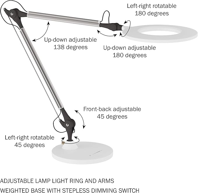 Lavish Home LED Desk Lamp - Swing Arm Architect Lamp - Adjustable Natural Sun Lighting for Home Office, Bedroom, or Dorm Room (White)