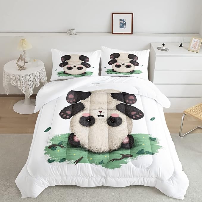 CVHOUSE Panda Bedding Set,Panda Comforter King,Cute Panda Comforter Set for Girls Kids Teens,Kawaii Panda Quilt Set with 1 Comforter and 2 Pillow Cases- 3 Piece