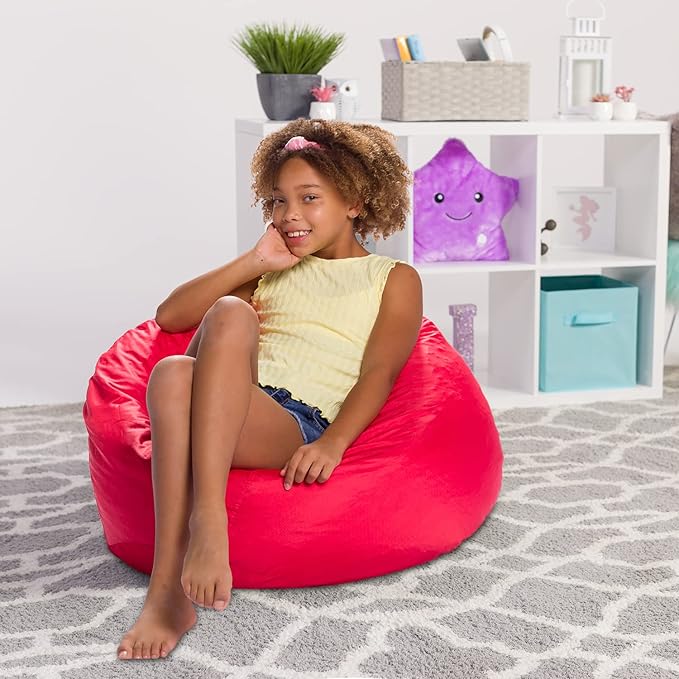 Posh Creations Structured Comfy Seat for Playrooms and Bedrooms, Large Bean Bag Chair, 100in Round Classic Bean Bag, Red