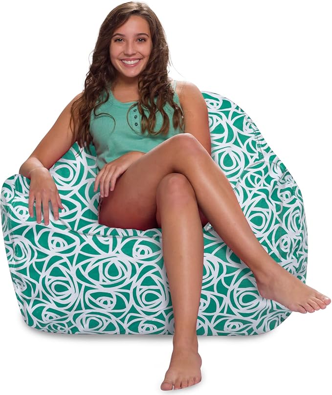 Posh Creations Structured Comfy Bean Bag Chair for Gaming, Reading, and Watching TV, Malibu Lounge, Canvas - Roses Mint