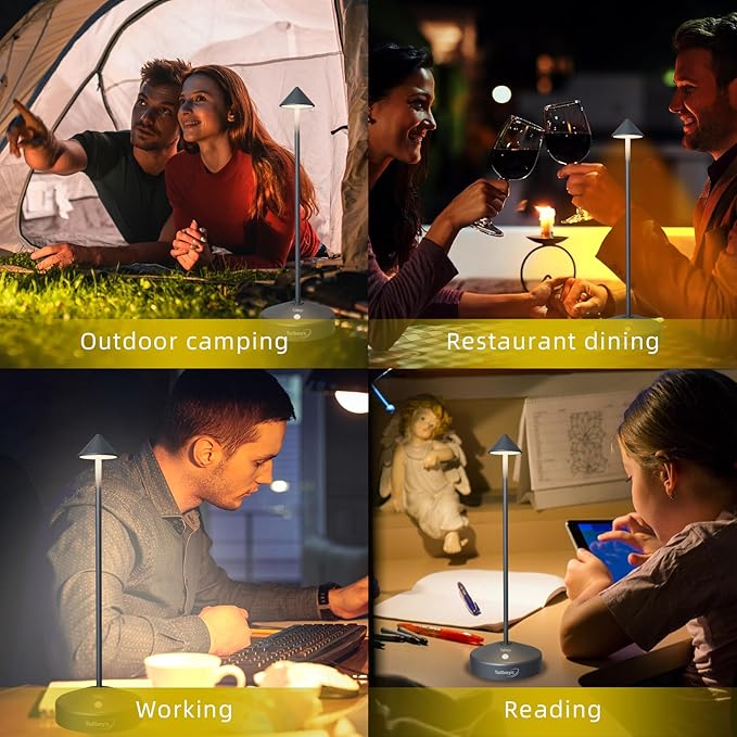 Cordless Table Lamp, Portable LED Desk Lamp 5200mAh Battery Operated, Waterproof Outdoor Lamp with Contact Charging Base, 13.8'' touch lamp for Home/Office/Bars/Coffee Shop Night Light (Grey