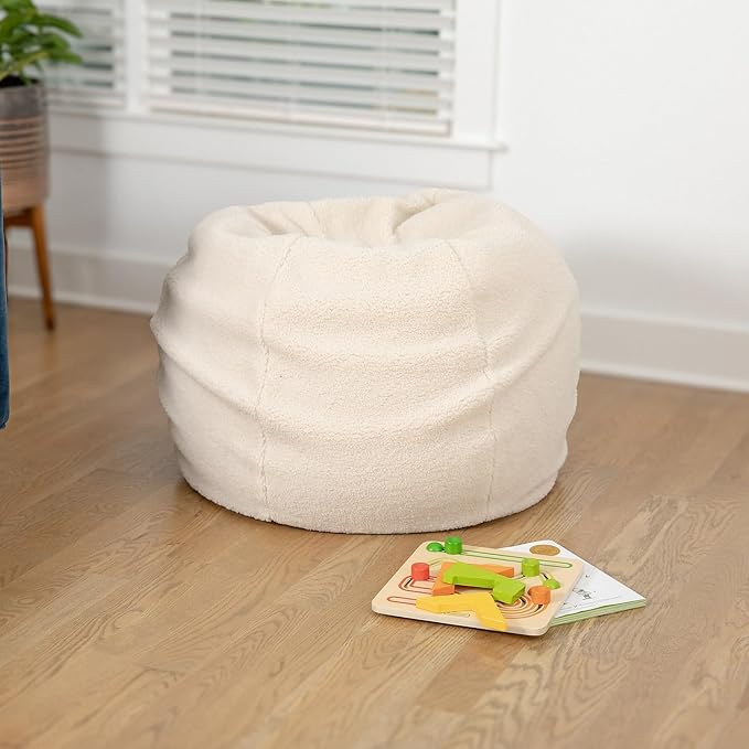 Flash Furniture Dillon Sherpa Bean Bag Chair, Classic Refillable Bean Bag Chair for Kids and Teens, Small, Natural