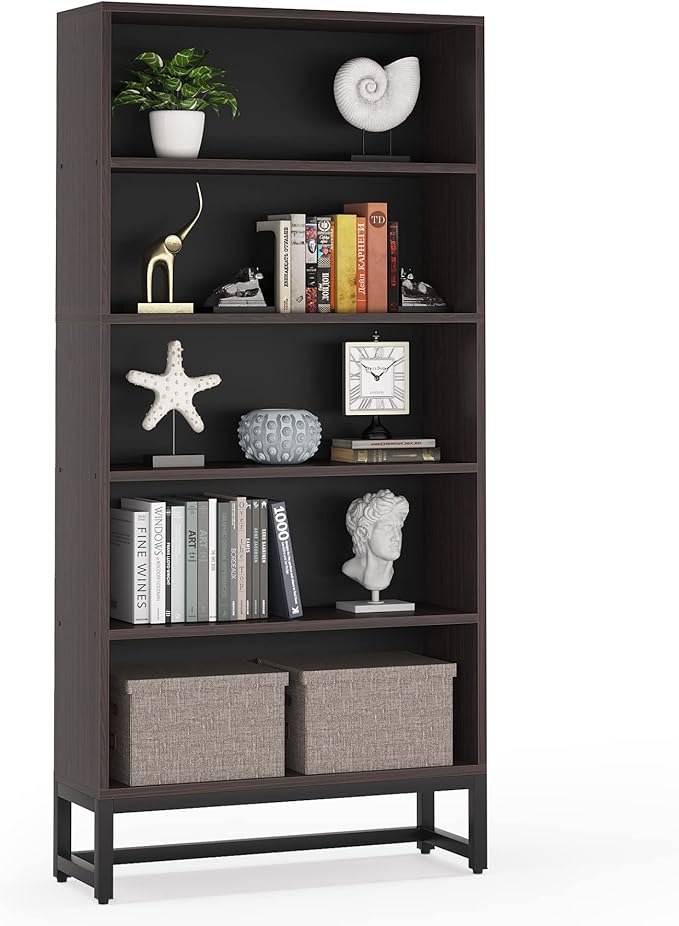 Tribesigns Tall Bookcase and Bookshelf, 70.8” Large Bookcases Organizer with 5-Tier Storage Shelves, Heavy Duty Free-Standing Library Bookshelf Shelving Unit for Living Room, Bedroom (Sandalwood)