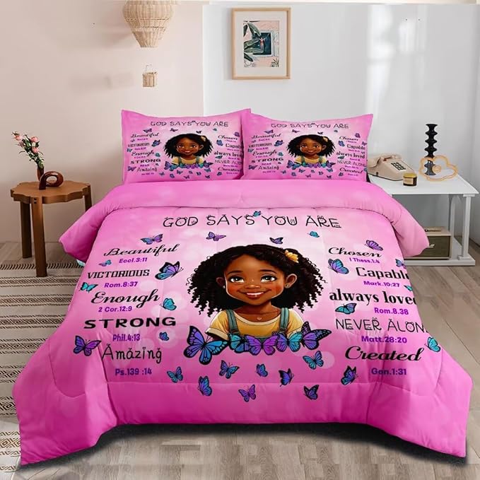 Black Girl Comforter Set Queen for Kids Teens,God Says You are Comforter Set for Black Women,Black Girl Magic Bedding Set,African American Girl Bed Bedroom Set