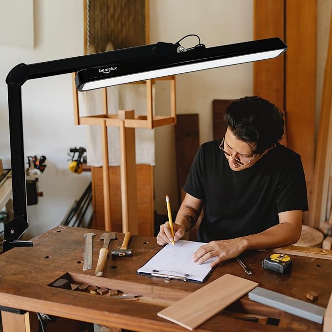 LED Architect Desk Lamp, 2500 Lumens, Dimmable, Metal Swing Arm, 5 Color Temperatures, 30W, Ideal for Task Work, Drafting, Reading, Clamp-on Office Table Lamp with 324 Bright LEDs(Black)
