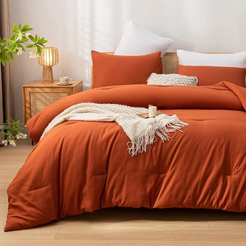 Terracotta Queen Comforter Solid Color 3PCS Boho Bed Comforter Set Queen Size Soft Lightweight Down Alternative Microfiber Comforter for All Season (1 Comforter, 2 Pillowcases)